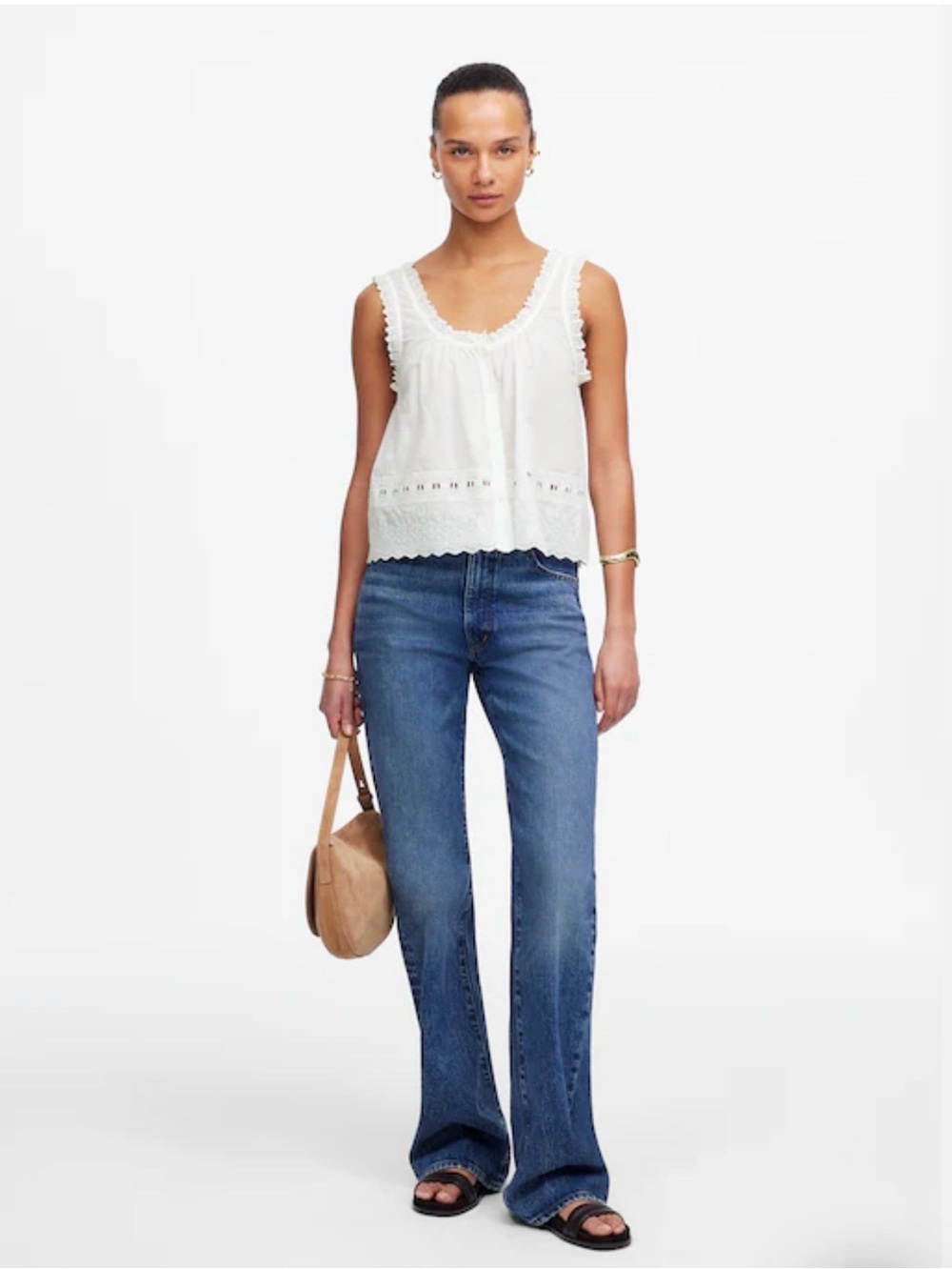 Madewell Embroidered Floral Scalloped Button Front Tank White Size Medium - Picture 5 of 5